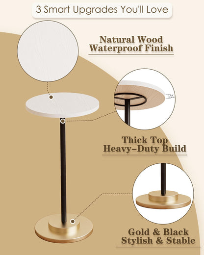 Masupu Drink Table, Round Side Table for Small Spaces, Pedestal Side Table, Small End Table with
