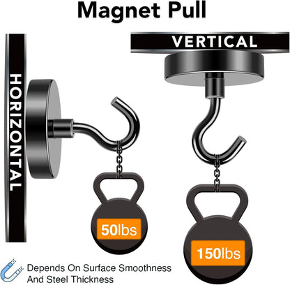 MIKEDE Black Magnetic Hooks Heavy Duty, 150LB+ Strong Neodymium Magnets for Refrigerator, Magnetic