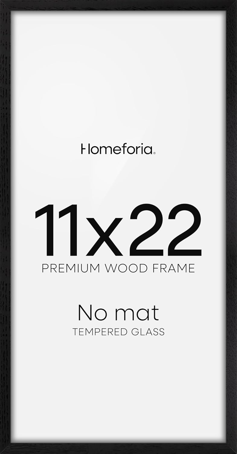 Homeforia 11x22 Black Wood Frame, High End Oak 11 x 22 Newspaper Display Frames without Mat, Wooden