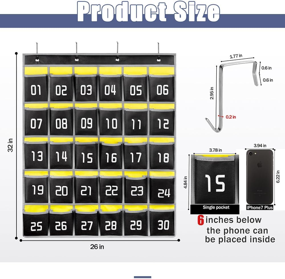 Loghot Classroom Accessories Closet Pocket Chart for Cell Phones Holder Wall Door Hanging Organizer
