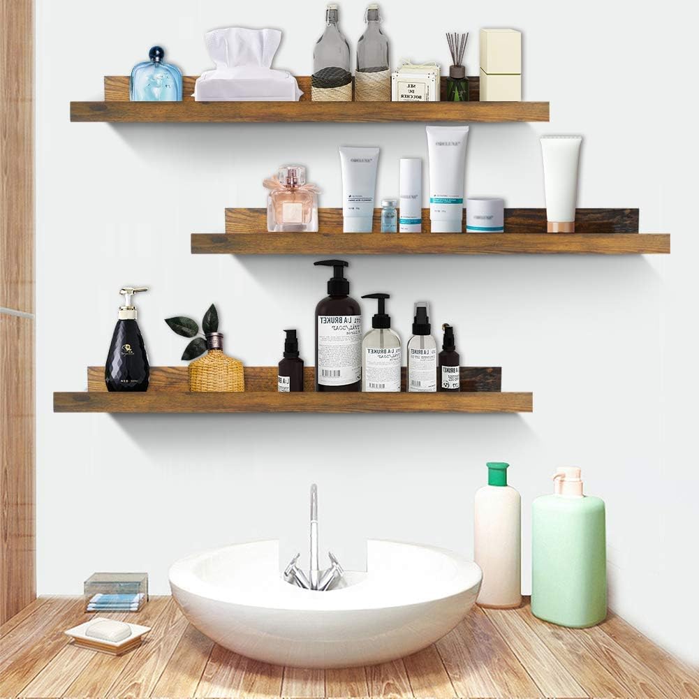 Giftgarden 24 Inch Floating Shelves Wall Mounted Set of 3, Rustic Large Wall Shelves Picture Ledge