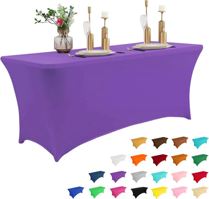 IVAPUPU 6FT Table Cloth for Rectangular Fitted Events Stretch Purple Washable Table Cover Spandex