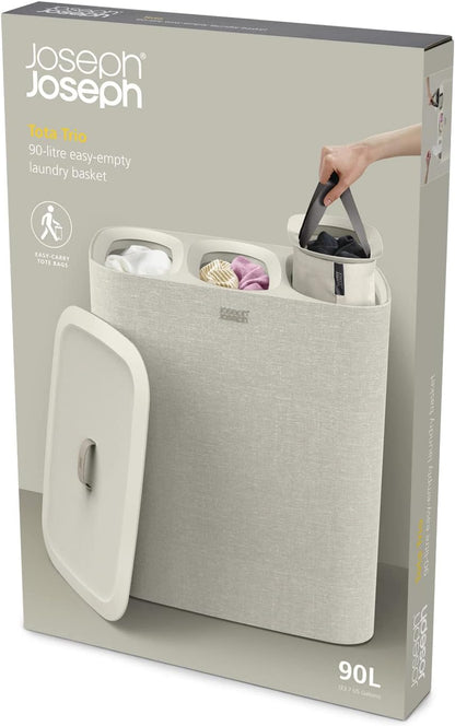 Joseph Joseph Tota Trio 90 liter/23.8 gallon Laundry Hamper Separation Basket with lid, 3 Removable
