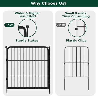 FXW Garden Fence Outdoor for The Yard – 24in(H) x 3.7ft(L) Heavy Duty Metal Animal Barrier for Dog
