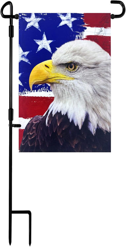 TOPFLAGS Garden Flag Stand with American Garden Flags Patriotic Stars and Eagle Yard Flag 12x18