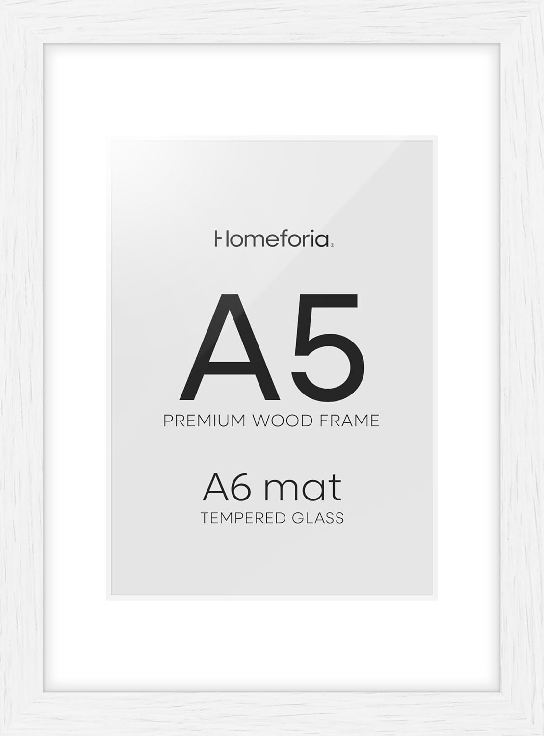 Homeforia A5 Picture Frame White Wood, High-End Oak 5.8x8.3 Frame Matted to 4.1x5.8 inch Photo, A5