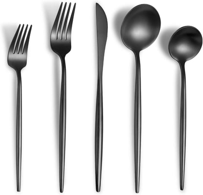Matte Black Silverware Set for 8,Modern Stainless Steel Brushed Cutlery Set,40-Pieces Heavy Duty