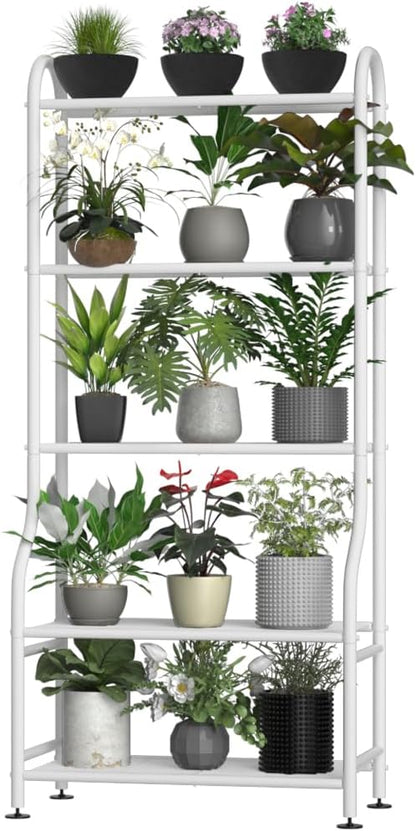 5-Tier Metal Plant Stand Indoor Outdoor, Waterproof Flower Stand for Multiple Pots, Heavy Duty