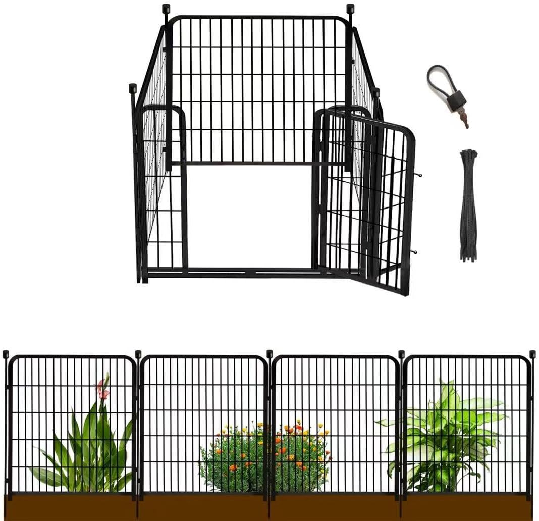 Garden Fence with Gate 36 in(H)×27 in(L) 4 Panels, Heavy Duty Iron Animal Barrier Fence, Rabbit