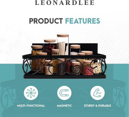 LEONARDLEE Magnetic spice Rack, Stronger Magnet with Wall Mount Option. 4 Removable Hooks, Perfect
