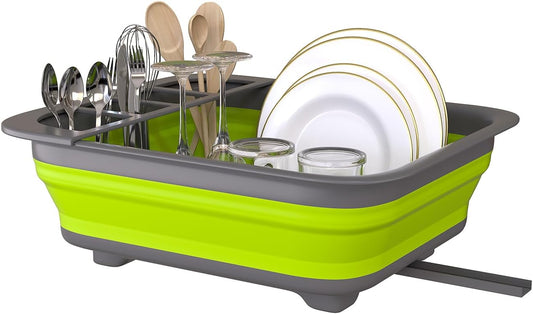 THANSTAR Collapsible Dish Drying Rack for RV Campers Portable Dinnerware Drainer Organizer for