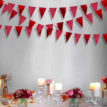 30Ft Red Party Decorations Glitter Metallic Paper Triangle Banner Flag Pennant Bunting for