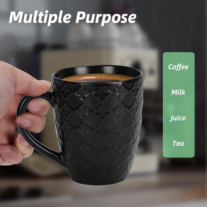 16 OZ Bone Coffee Mugs Set of 6 Matte Black, Large Ceramic Coffee Mugs Set with Different Texture