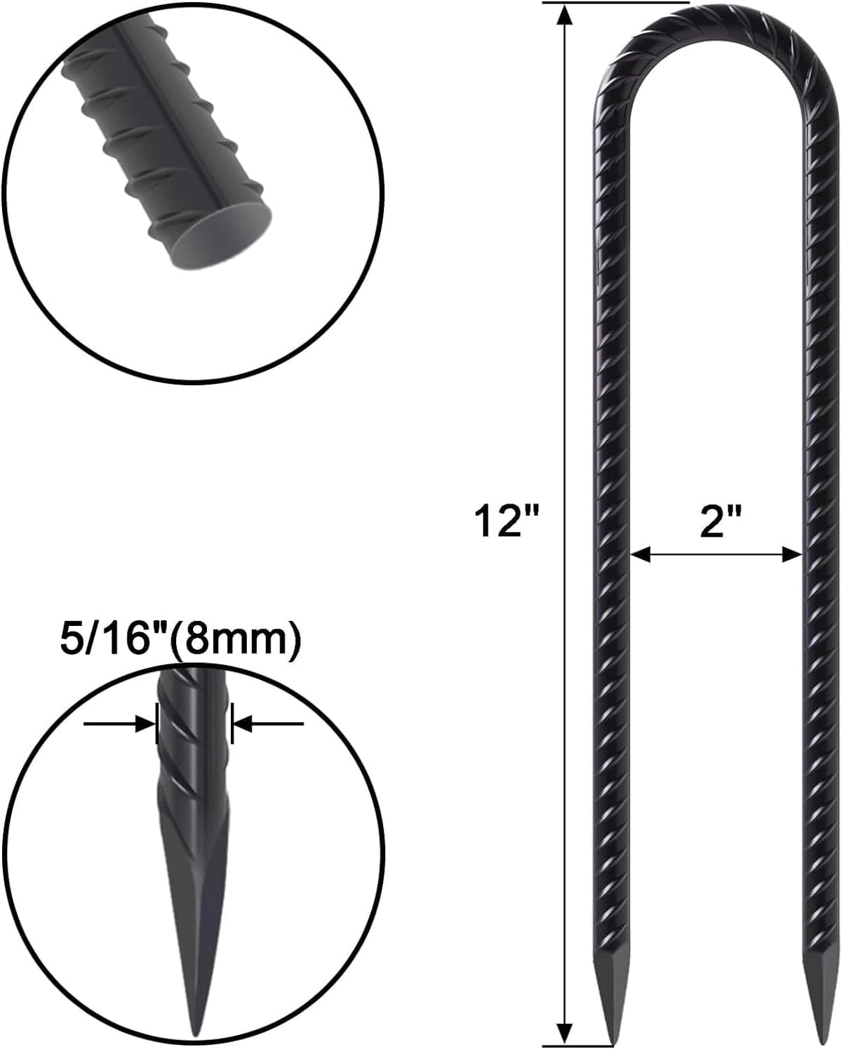 VVOKGO Trampoline Stakes 12 Inches Anchors High Wind Heavy Duty, 8-Pack U Shaped Tie Down Anchor