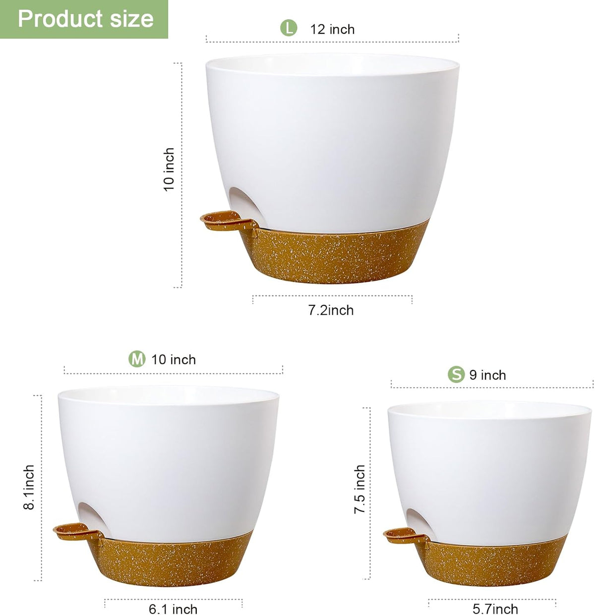 12/10/9 inch Large Self Watering Pots, Plant Pots with Mesh Drainage Holes for Indoor Outdoor