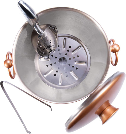 Ice Bucket with Lid, Scoop, Tongs and Strainer - Well Made Insulated Stainless Steel Keep Ice