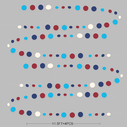 Nautical Party Decorations Circle Dot Garland Navy Blue Red White Hanging Paper Polka Dot Streamer