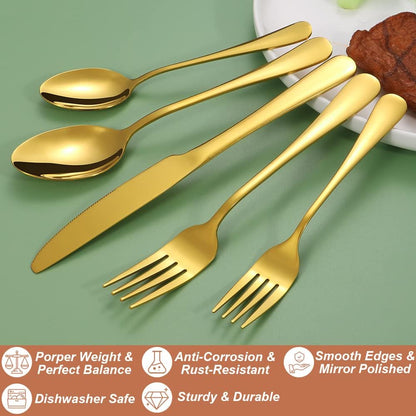 Lazycorner 30 Pcs Gold Silverware Set for 6, Food Grade Stainless Steel Flatware Set Include