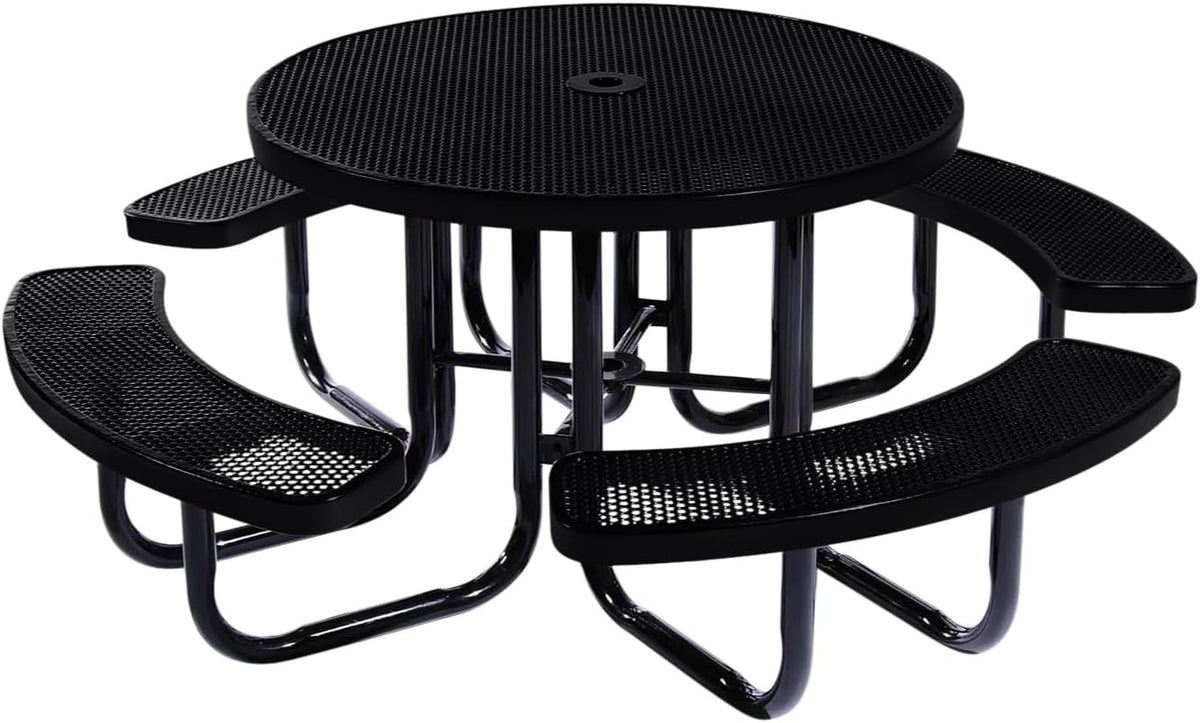 Heavy-Duty Portable Outdoor Picnic Table with Umbrella Hole, Punched Steel Commercial-Grade Patio