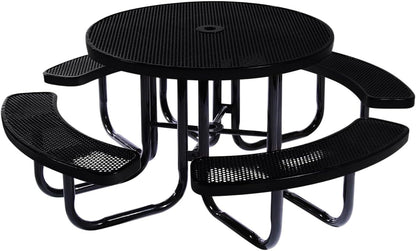 Heavy-Duty Portable Outdoor Picnic Table with Umbrella Hole, Punched Steel Commercial-Grade Patio