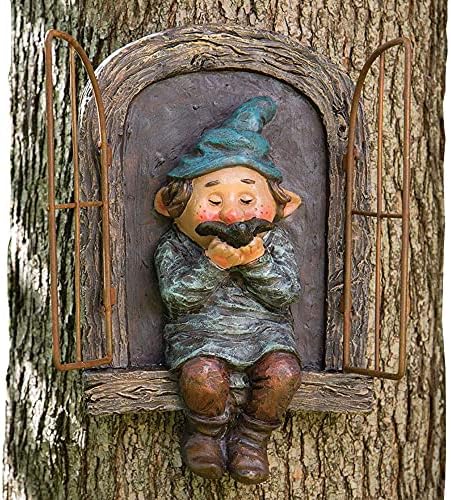Whimsical Fairy Garden Gnome Statue, Tree Faces Decor Outdoor -5.9 Inch, Funny Garden Tree