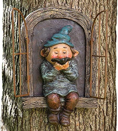 Whimsical Fairy Garden Gnome Statue, Tree Faces Decor Outdoor -5.9 Inch, Funny Garden Tree