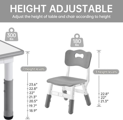Kids Study Table and Chairs Set, Height Adjustable Toddler Table and Chair Set for Kids Ages 3-8