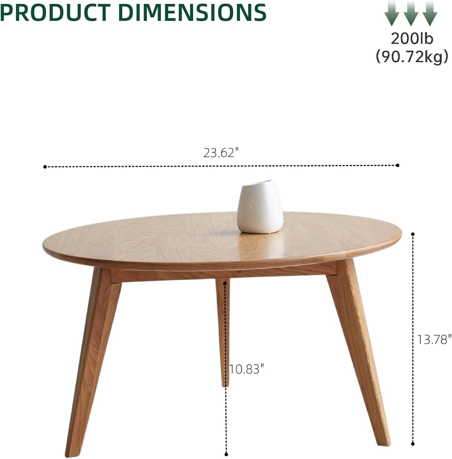 100% Solid Oak Wood Mini Coffee Table, Round Living Room Table Side Table w/Solid Wood Legs, Walnut