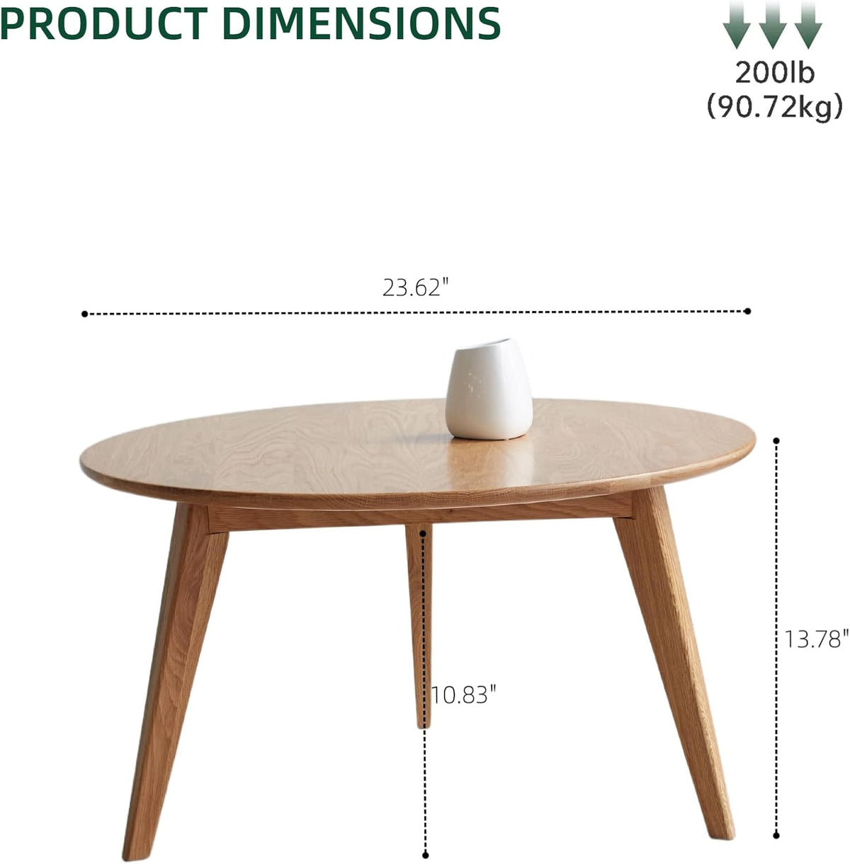 100% Solid Oak Wood Mini Coffee Table, Round Living Room Table Side Table w/Solid Wood Legs, Walnut