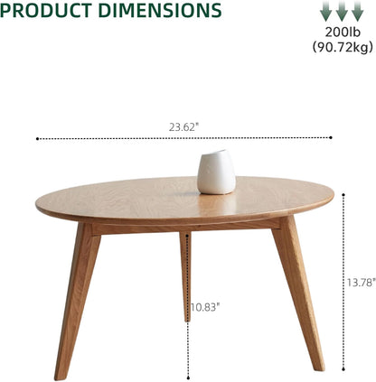 100% Solid Oak Wood Mini Coffee Table, Round Living Room Table Side Table w/Solid Wood Legs, Walnut