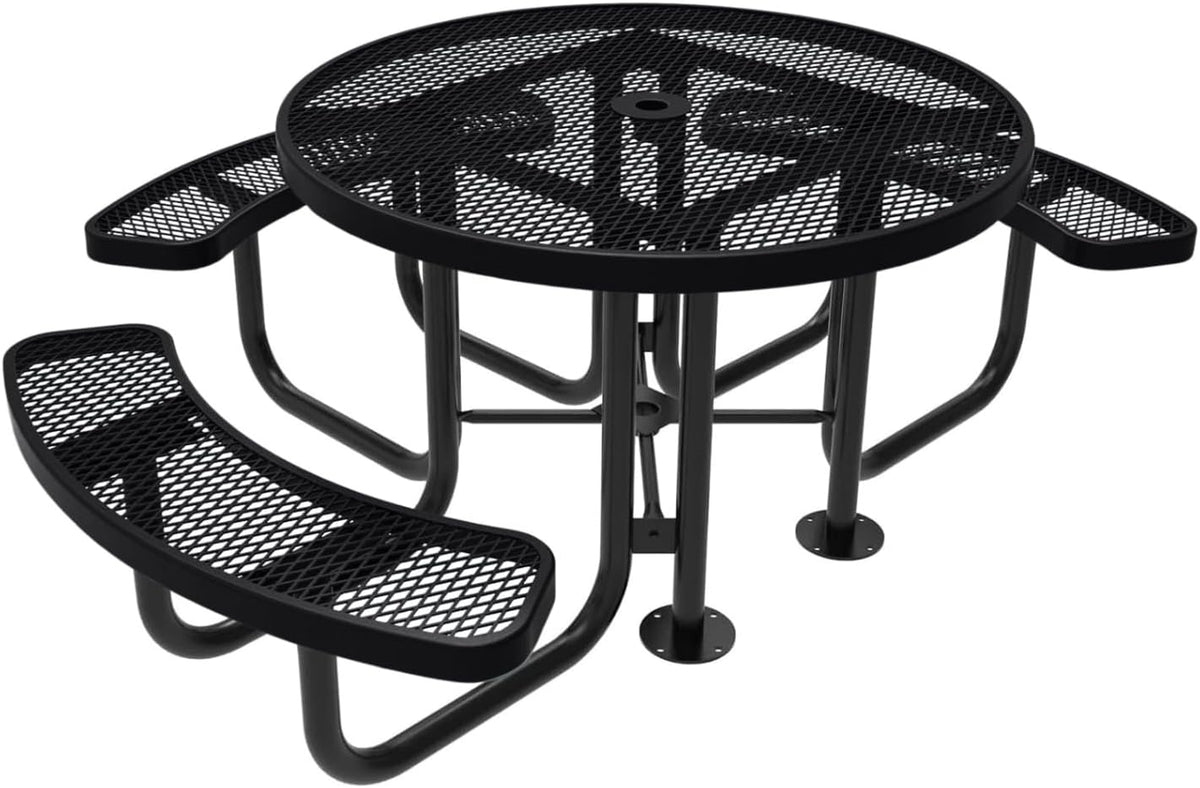 Heavy-Duty Portable Outdoor Picnic Table with Umbrella Hole, Expanded Metal Patio Dining Furniture