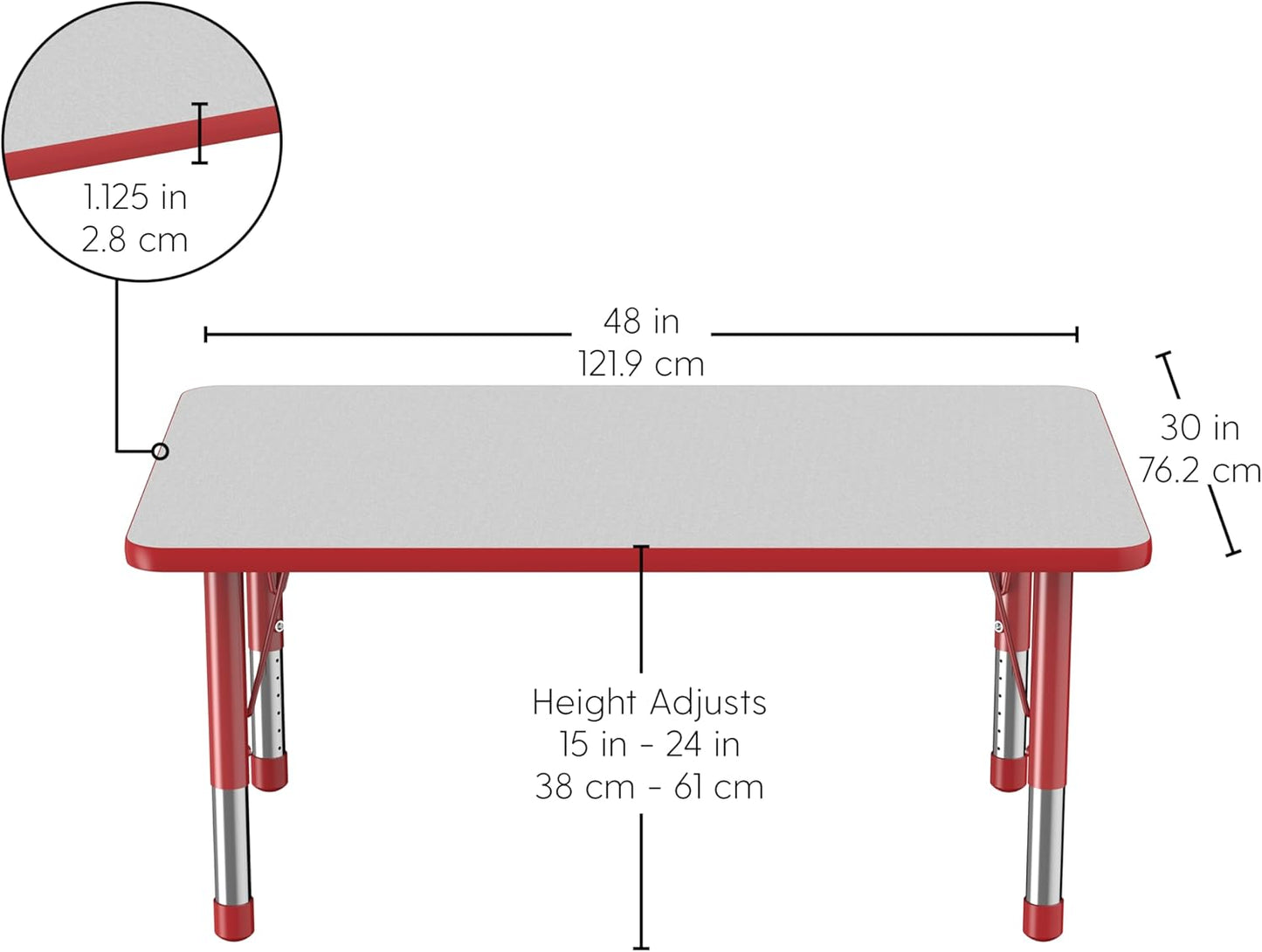 FDP Rectangle Activity School and Classroom Kids Table (30 x 48 inch), Chunky Toddler Legs