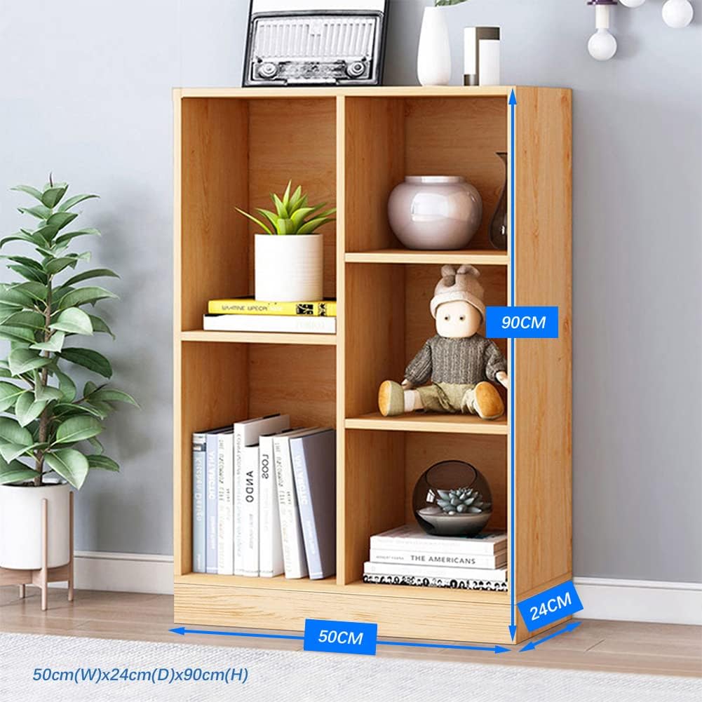 IOTXY Open Shelf Low Bookcase - Wooden 3-Tier Floor Standing Display Cabinet Organizer with Base, 5