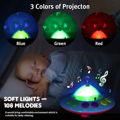 Baby Musical Crib Mobile with Hanging Rotating Toys, Remote Control, Lights Projector Function
