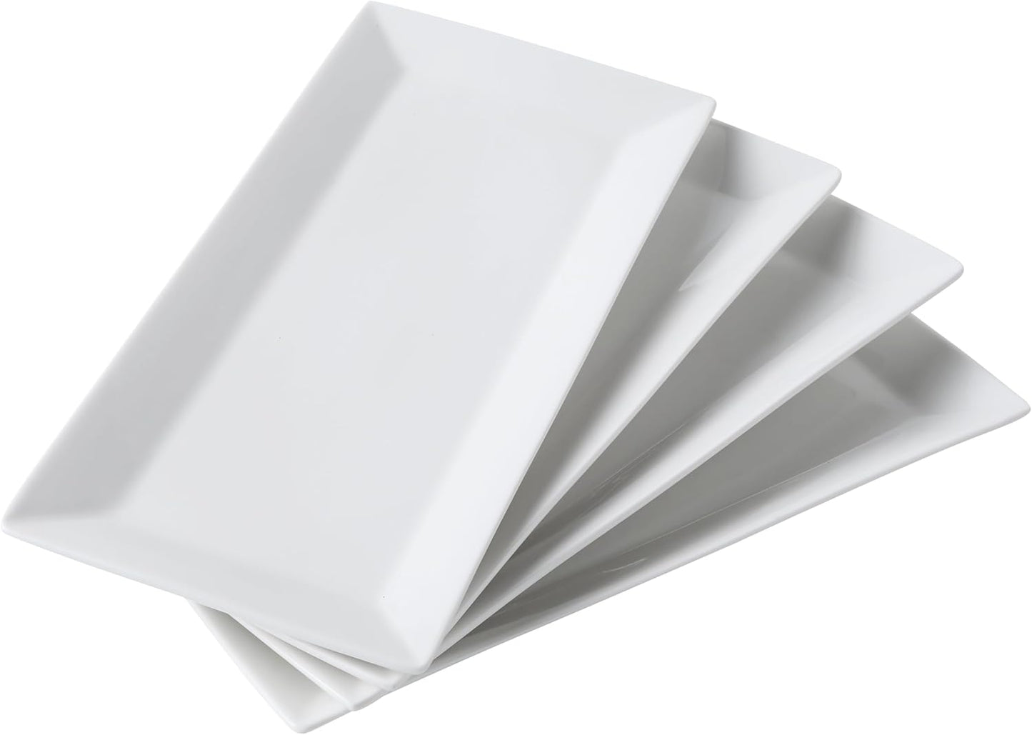 12" Serving Platters Set of 4, White Rectangular Plates, Ceramic Serving Tray, Stackable Large