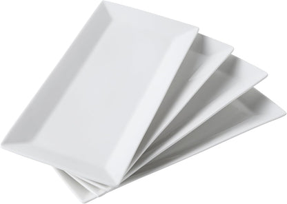 12" Serving Platters Set of 4, White Rectangular Plates, Ceramic Serving Tray, Stackable Large