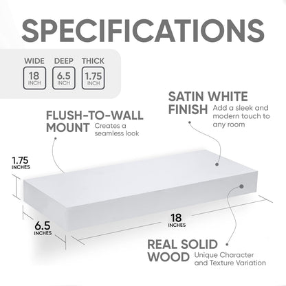Homeforia White Floating Shelf 18 inch, High End Solid Real Wood 18inch Bathroom Floating Shelves