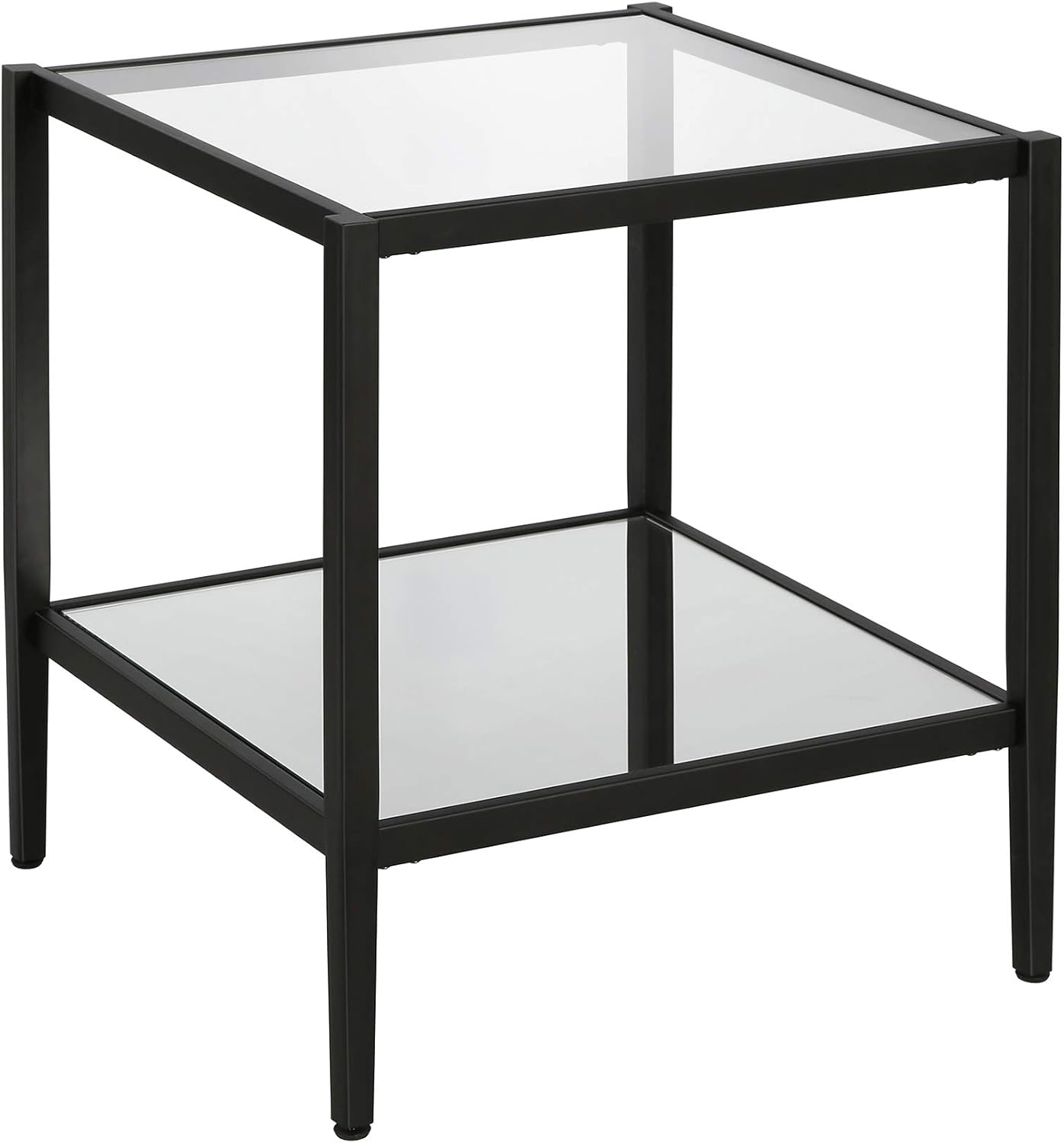 Henn&Hart 20" Wide Square Side Table with Mirror Shelf in Blackened Bronze, Table for Living Room
