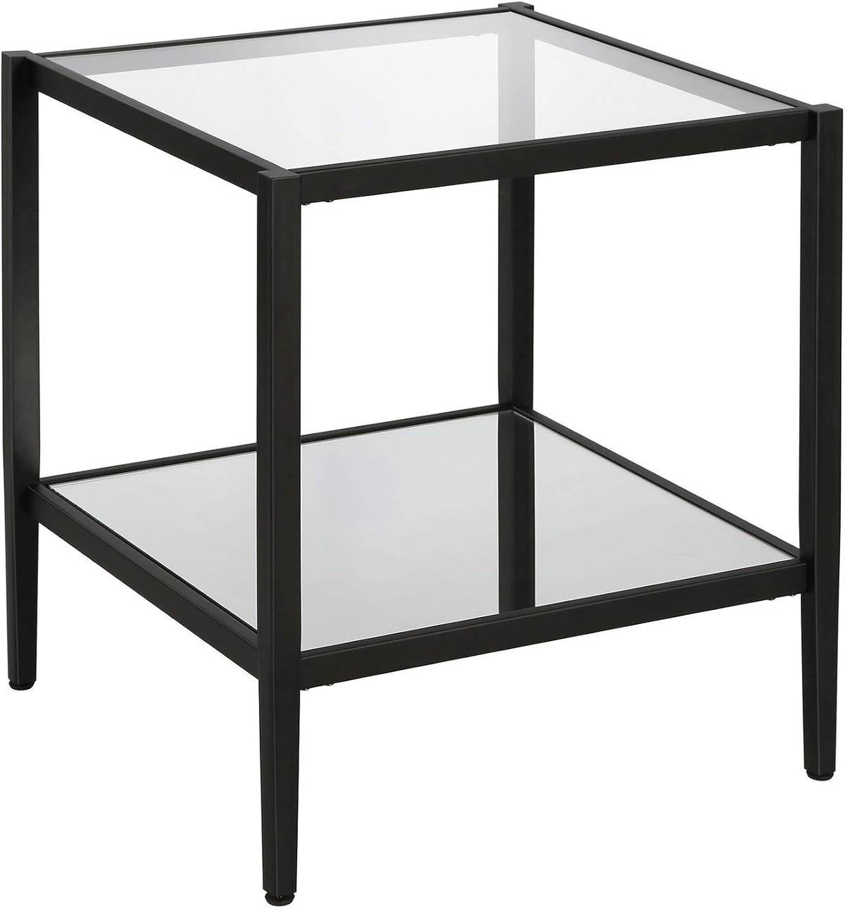 Henn&Hart 20" Wide Square Side Table with Mirror Shelf in Blackened Bronze, Table for Living Room