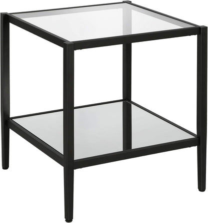 Henn&Hart 20" Wide Square Side Table with Mirror Shelf in Blackened Bronze, Table for Living Room