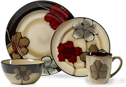 Pfaltzgraff Painted Poppies 16-Piece Dinnerware Set, Service for 4, Colorful Floral Stoneware