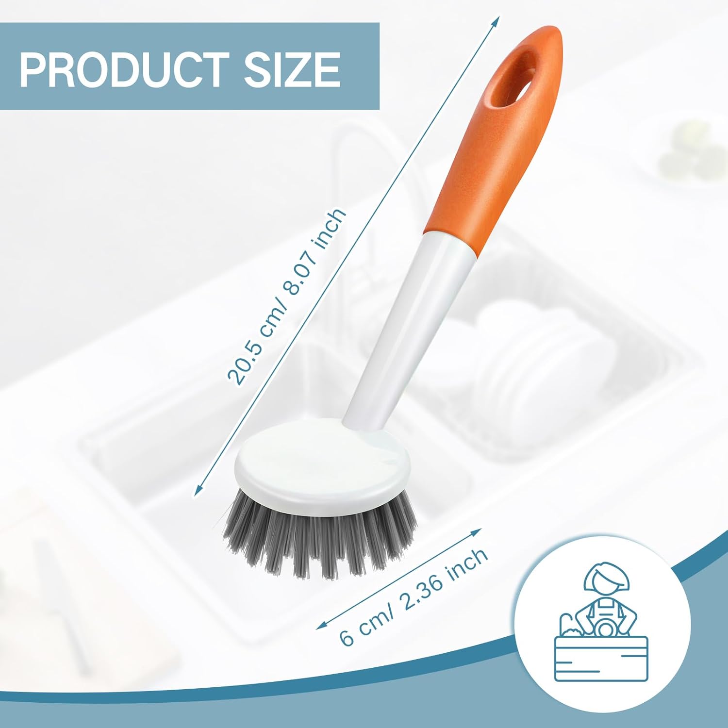 Patelai 12 Pack Kitchen Scrub Dish Brush with Long Handle Dish Scrubber with Stiff Bristles Scrub