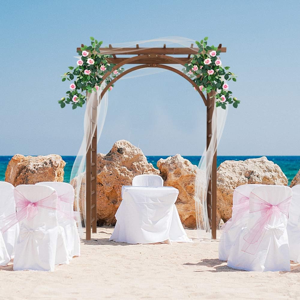 VINGLI 85in Wooden Arbor Garden Arch, Wedding Arch for Ceremony, Wood Trellis for Plant Climbing