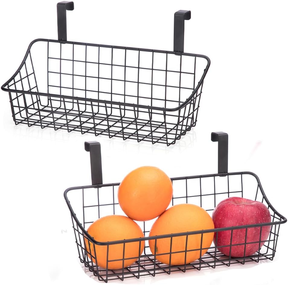 LeleCAT Cabinet Door Organizer Basket with hook Grid Storage Basket, Hang it behind a door or on a