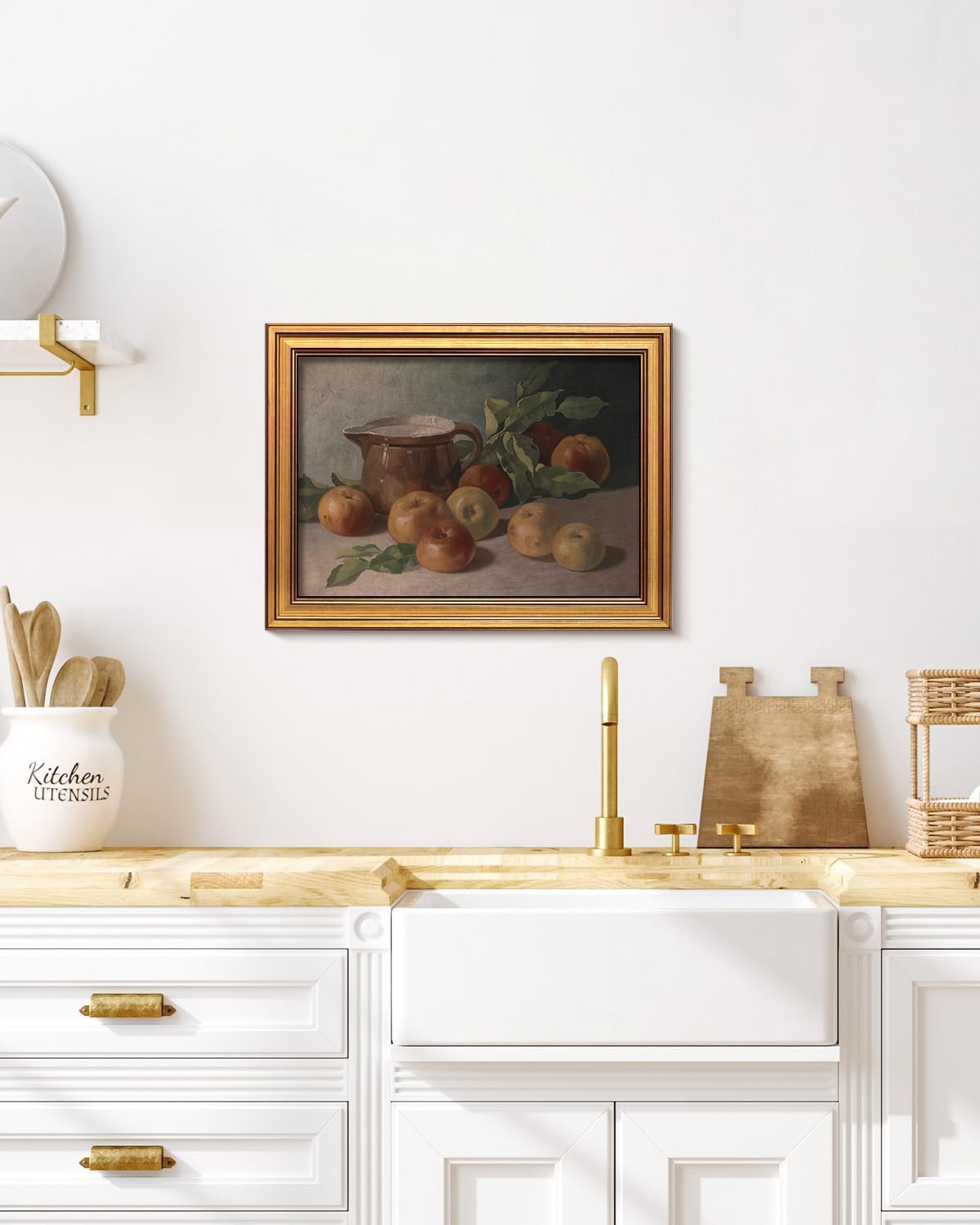 HUARCEY Gold Framed Vintage Wall Art for Living Room, Harvest Apples Still Life Oil Painting