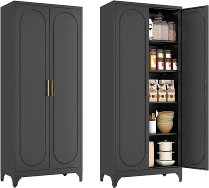 Pantry Cabinet, 75 Inch Tall Kitchen Storage Cabinet, Metal Pantry Cabinets with Doors and