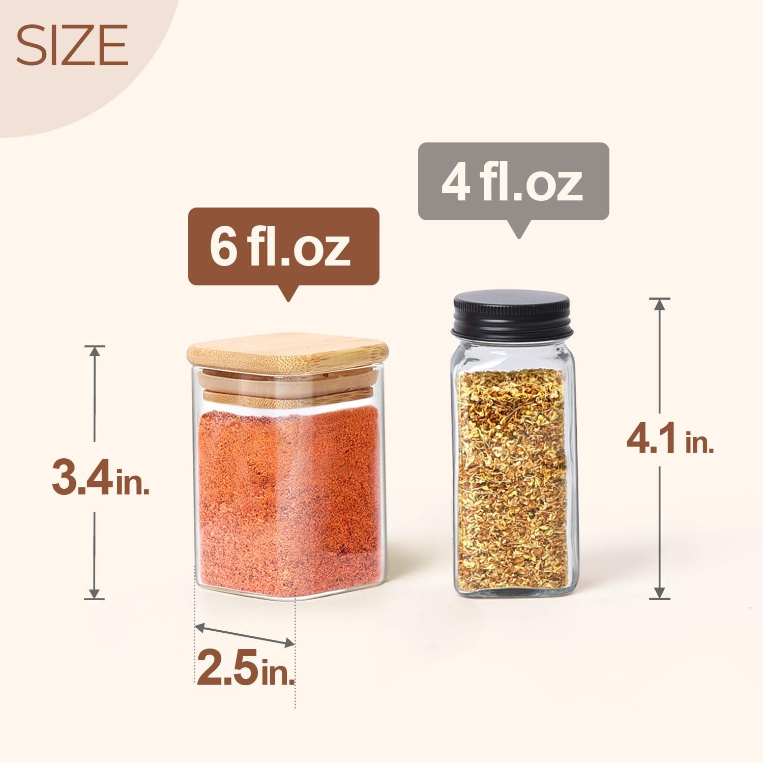 ComSaf 6Pcs 6 oz Spice Jars with Label Trial Set, Glass Spice Jars with Bamboo Lids Supplementary
