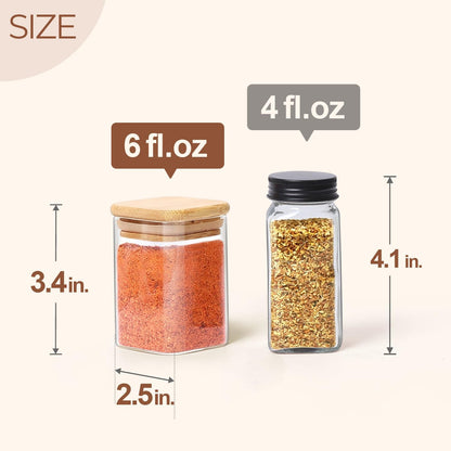 ComSaf 6Pcs 6 oz Spice Jars with Label Trial Set, Glass Spice Jars with Bamboo Lids Supplementary