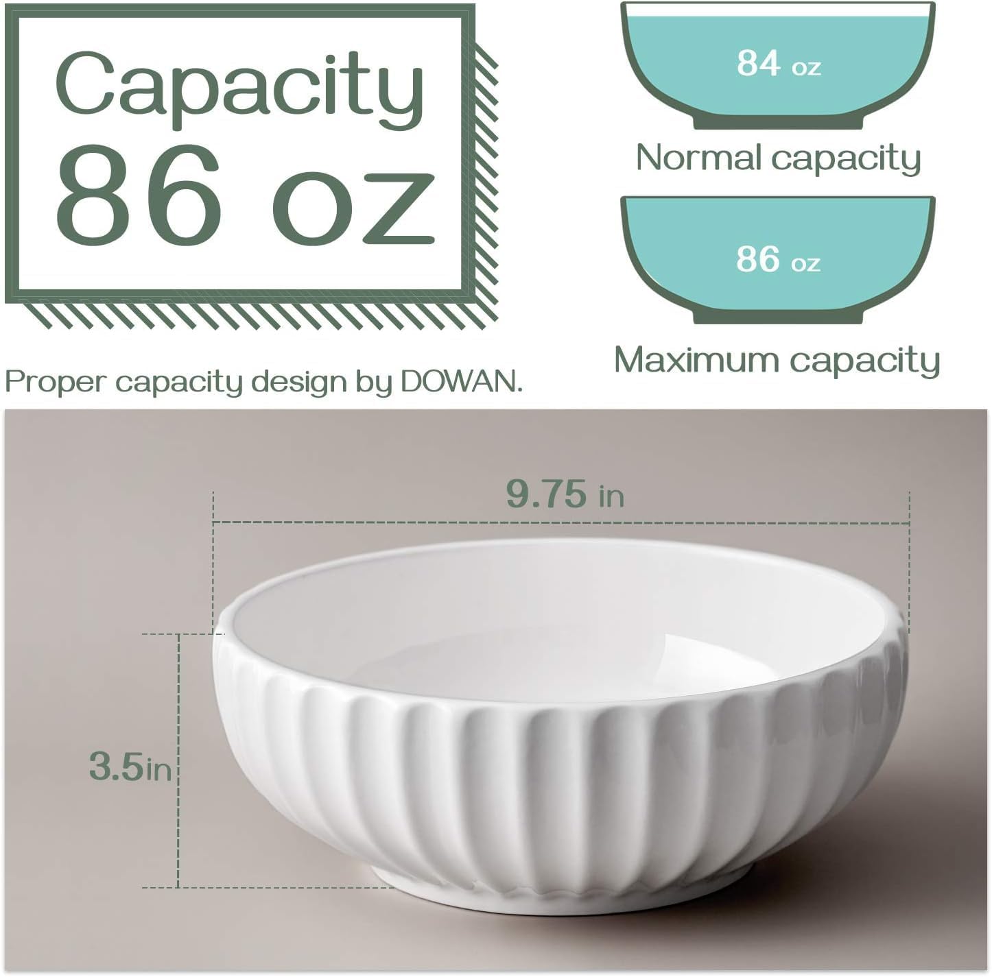 DOWAN 9.8'' Serving Bowls, 86 oz White Serving Platters, Large Ceramic Serving Dishes, Fruit Bowl