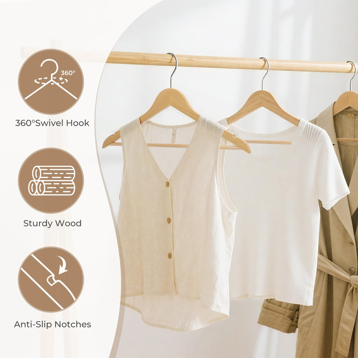 Liyarya 30 Pcs Wooden Hangers, Heavy Duty Clothing Rack for Coat, Suits